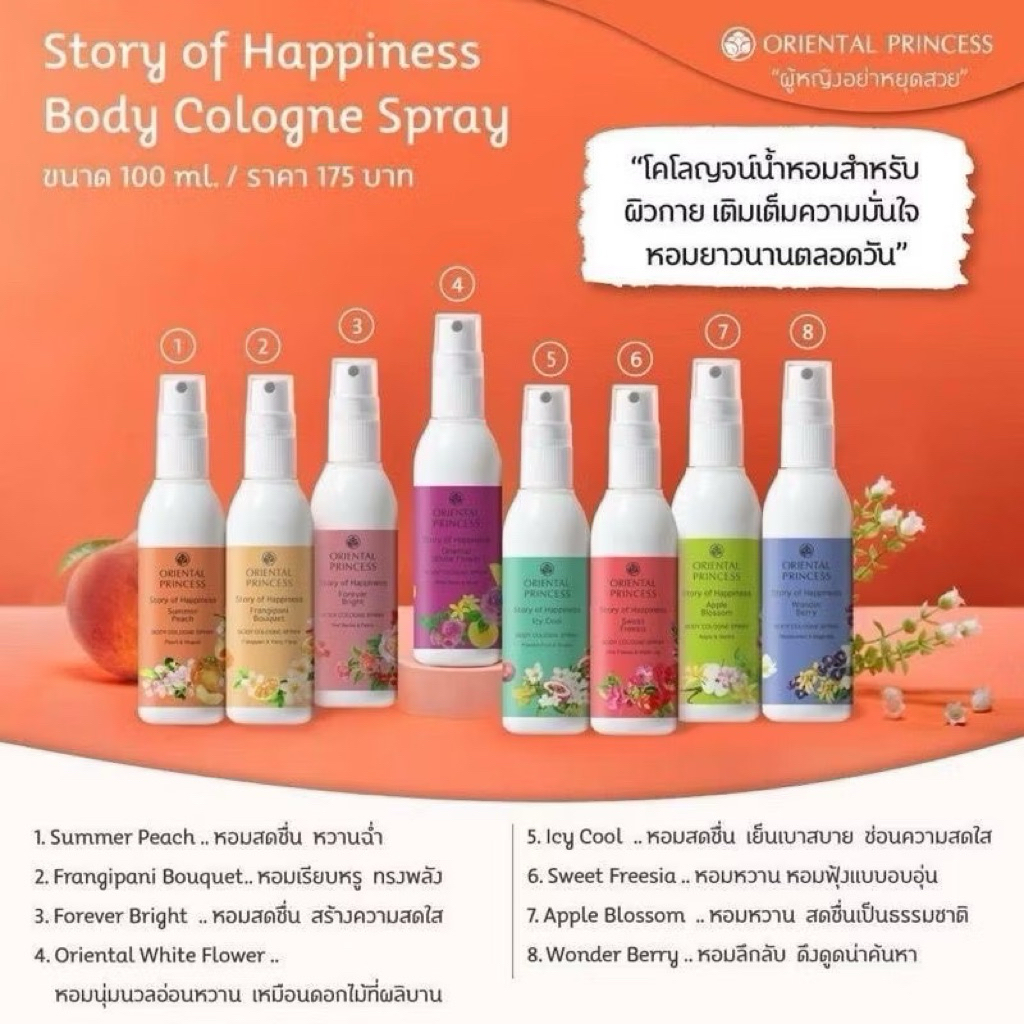 น้ำหอมตัว Oriental Princess Story of Happiness Body Cologne Spray  โคโลญจน์สเปรย์หอมกรุ่นสำหรับผิวกาย