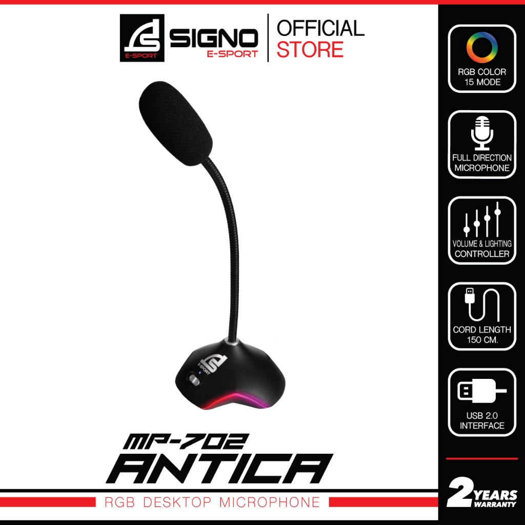 SIGNO MP-702 ไมค์โครโฟน Microphone Full Direction ไฟ RGB สายยาว 1.5 ม. เชื่อมต่อ แบบ USB