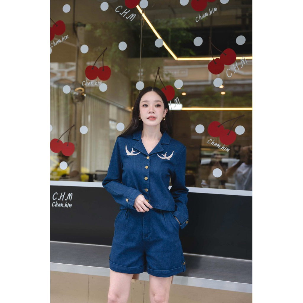 ร148 “Pomegranate Denim ลด50% ไม่รับเคลมหรือกดคืนนะคะ เซทยีนส์แขนยาว ผ้ายีนส์นิ่มใส่สบาย