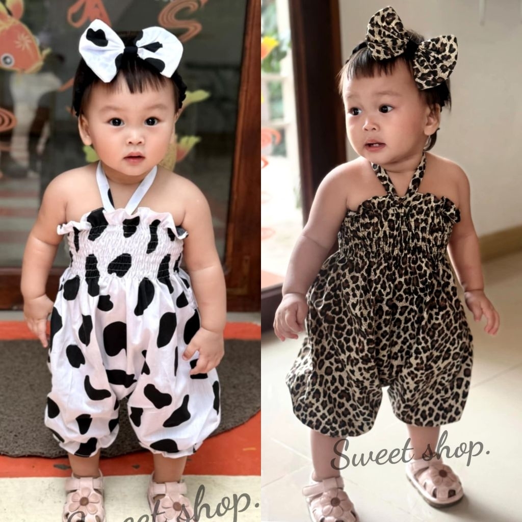 รอมเปอร์ขาจั๊มเด็กผู้หญิงพร้อมโบว์คาดผม 9m-1y ฟรีไซส์ 8-12 kg