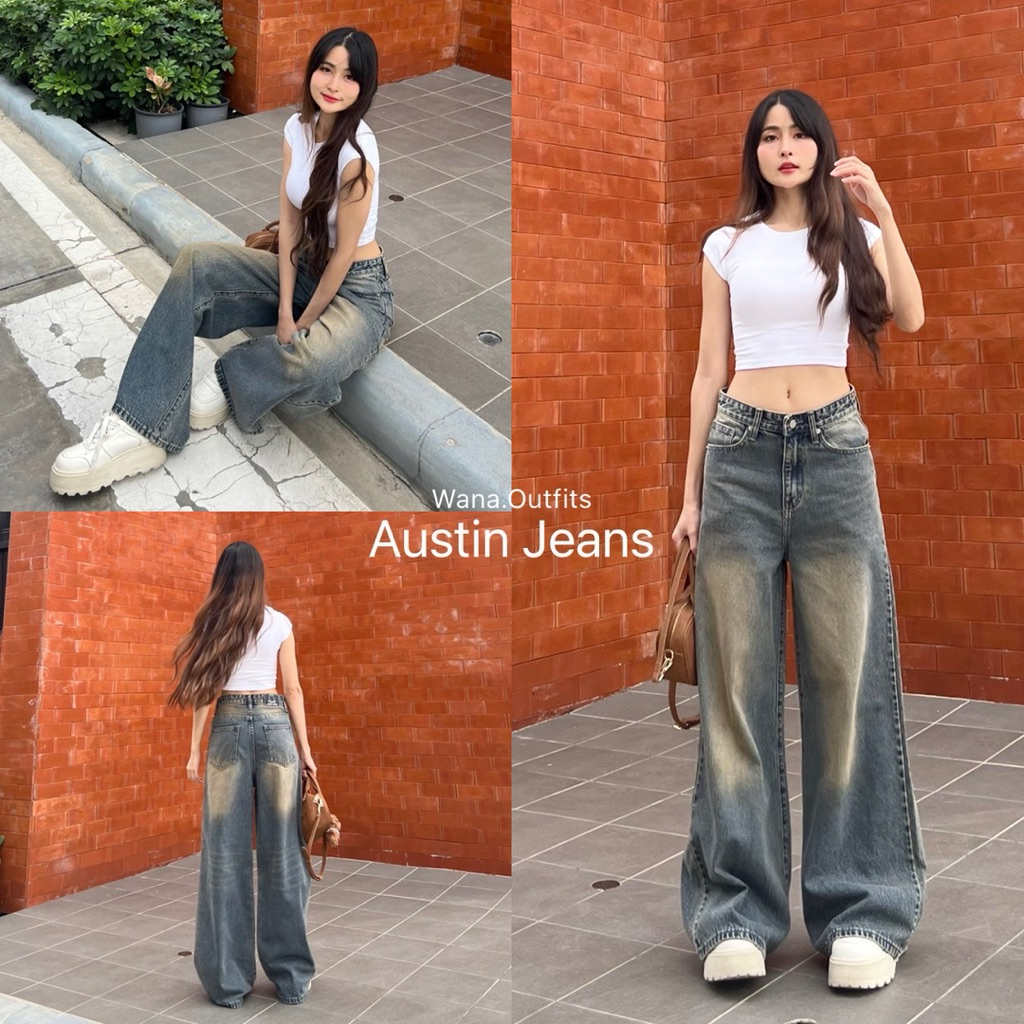 Wana.Outfits - Austin Jeans กางเกงยีนส์ขากระบอกแต่งเฟดหน้า