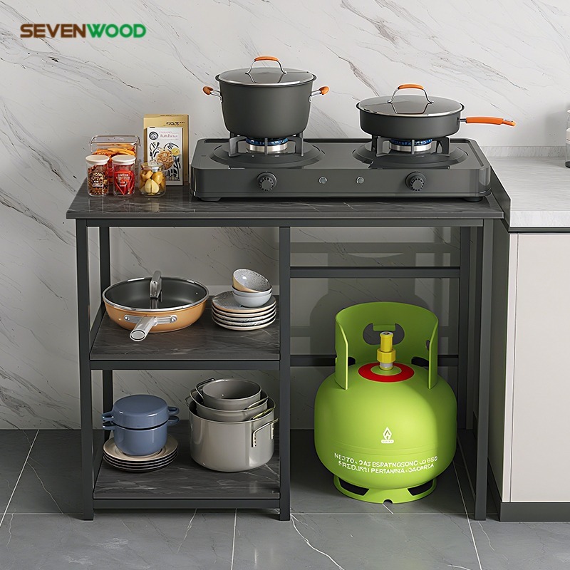 SEVENWOOD โต๊ะวางเตาแก๊ส โต๊ะเตาแก๊ส เตาแก๊ส ชั้นวางครัว ประหยัดพื้นที่ รับน้ำหนักได้ดี ชั้นวางเตาแก๊ส 3ชั้น