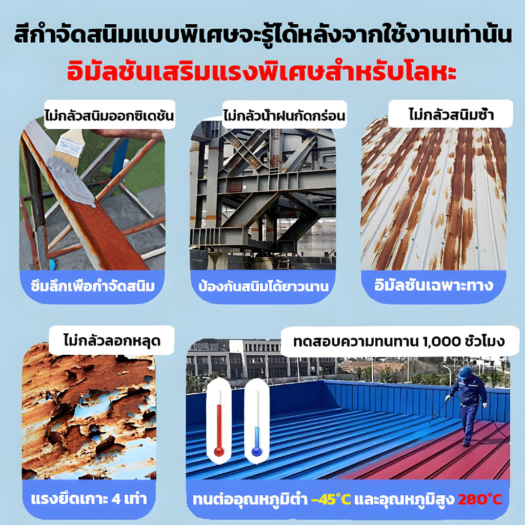 น้ำยาขจัดสนิมโลหะ น้ำยาหยุดสนิม 1000gหมดปัญหาเรื่องสนิม สีทาเหล็กกันสนิม ขจัดสนิม สีกันสนิม น้ำยากันสนิม - รูปที่ 6
