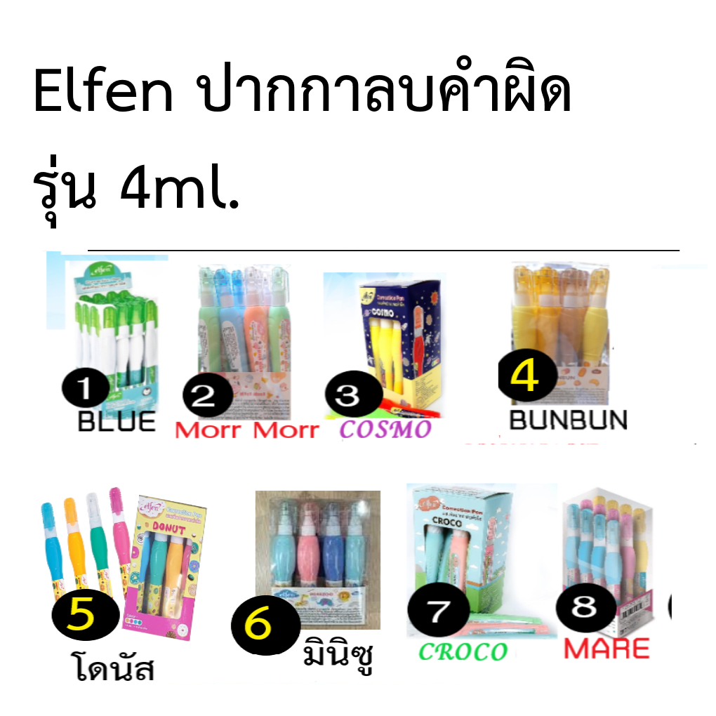 น้ำยาลบคำผิด,ปากกาลบคำผิด,ลิควิด ยี่ห้อ เอลเฟ่น 4 มล.(1กล่อง12ชิ้น)-สินค้าแบ่งขาย 3 แท่ง,6แท่ง,12แท่ง)