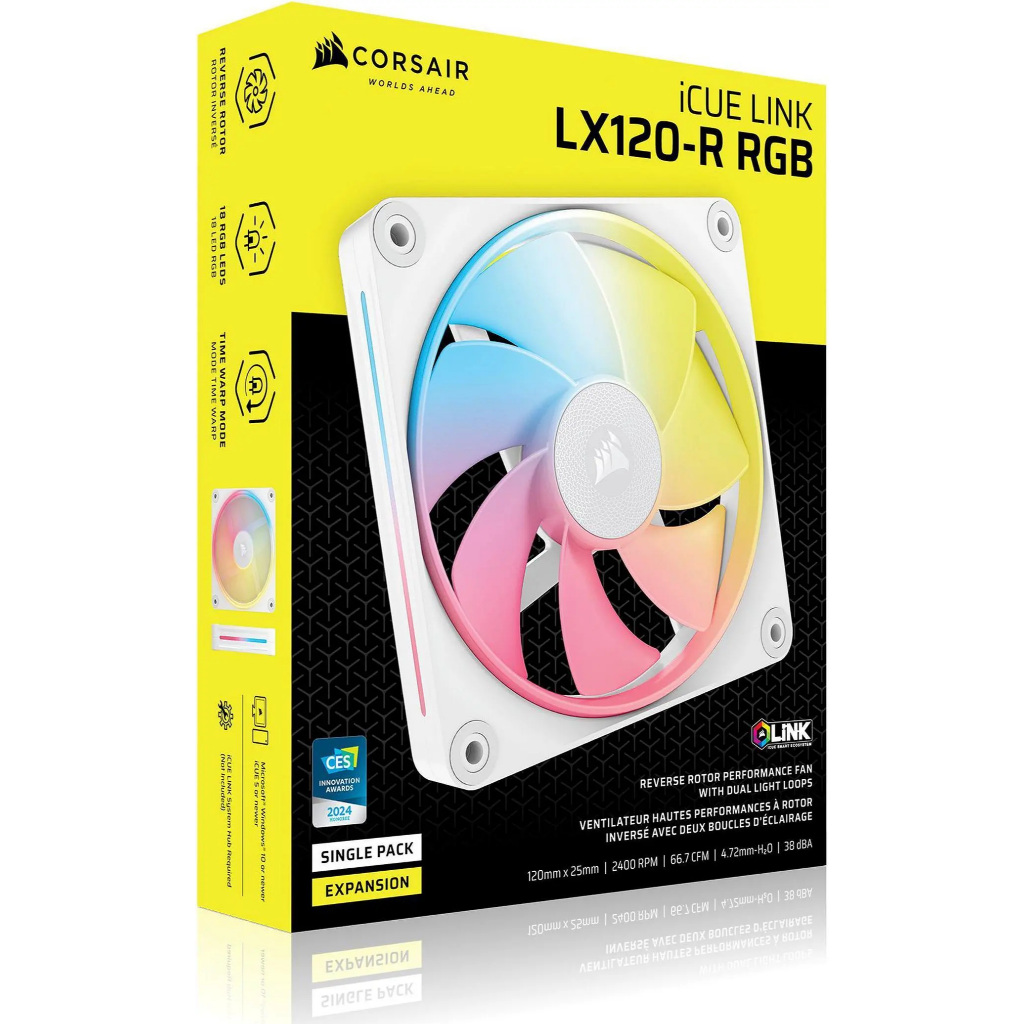 CASE FAN (พัดลมเคส) CORSAIR iCUE LINK LX120-R RGB 120mm PWM Reverse Fan Expansion - White CO-9051053