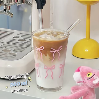 แก้วน้ำรูปโบว์ แถมหลอด ขนาดใหญ่ 500 ml ใส่ได้ทั้งร้อนและเย็น พร้อมส่ง