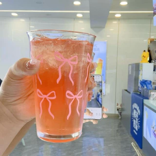 แก้วน้ำรูปโบว์ แถมหลอด ขนาดใหญ่ 500 ml ใส่ได้ทั้งร้อนและเย็น พร้อมส่ง