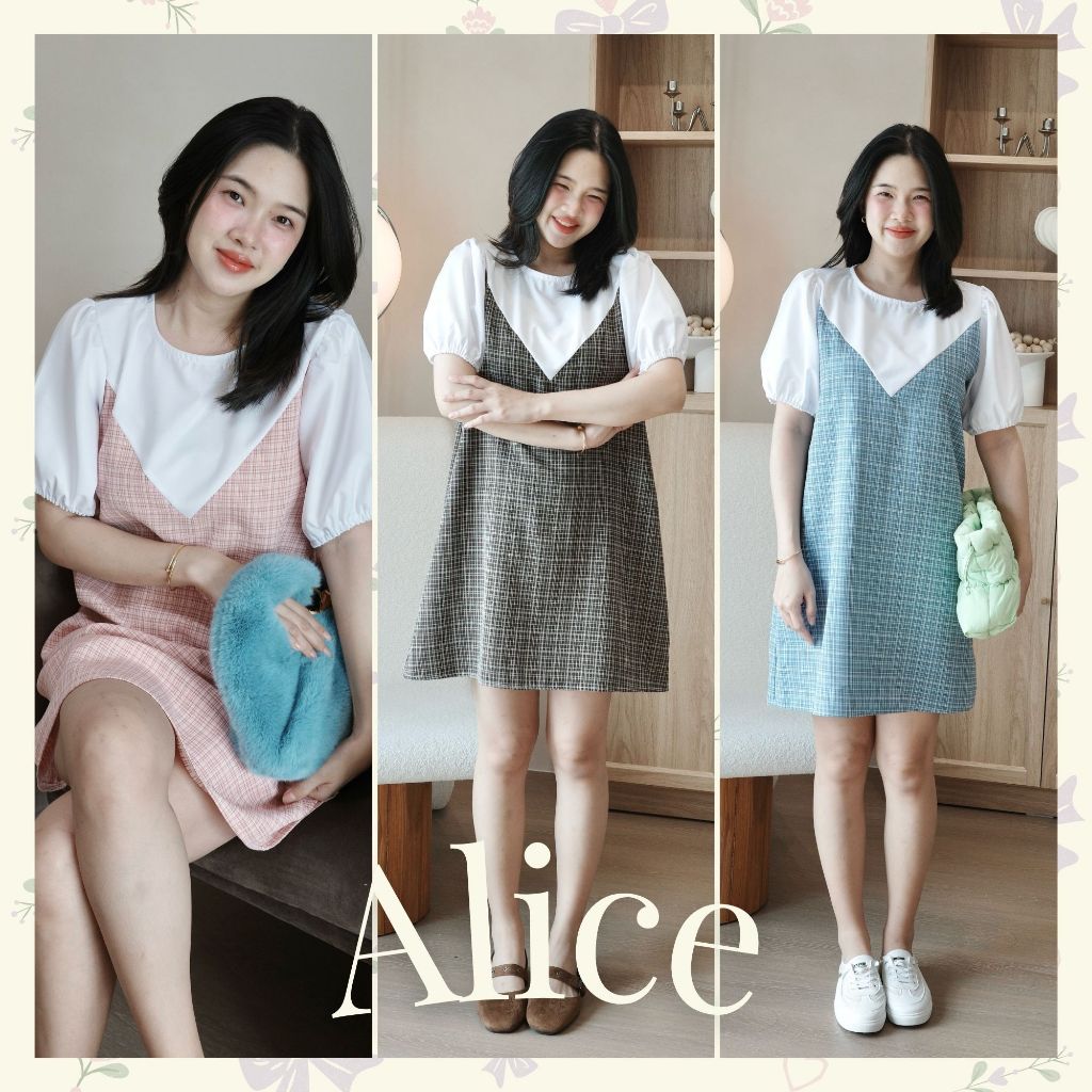 12FEBRUARY | ALICE DRESS เดรสพรางหุ่น ใส่แล้วผอมลง 5kg ผ้าทูโทน น่ารักมากค่า