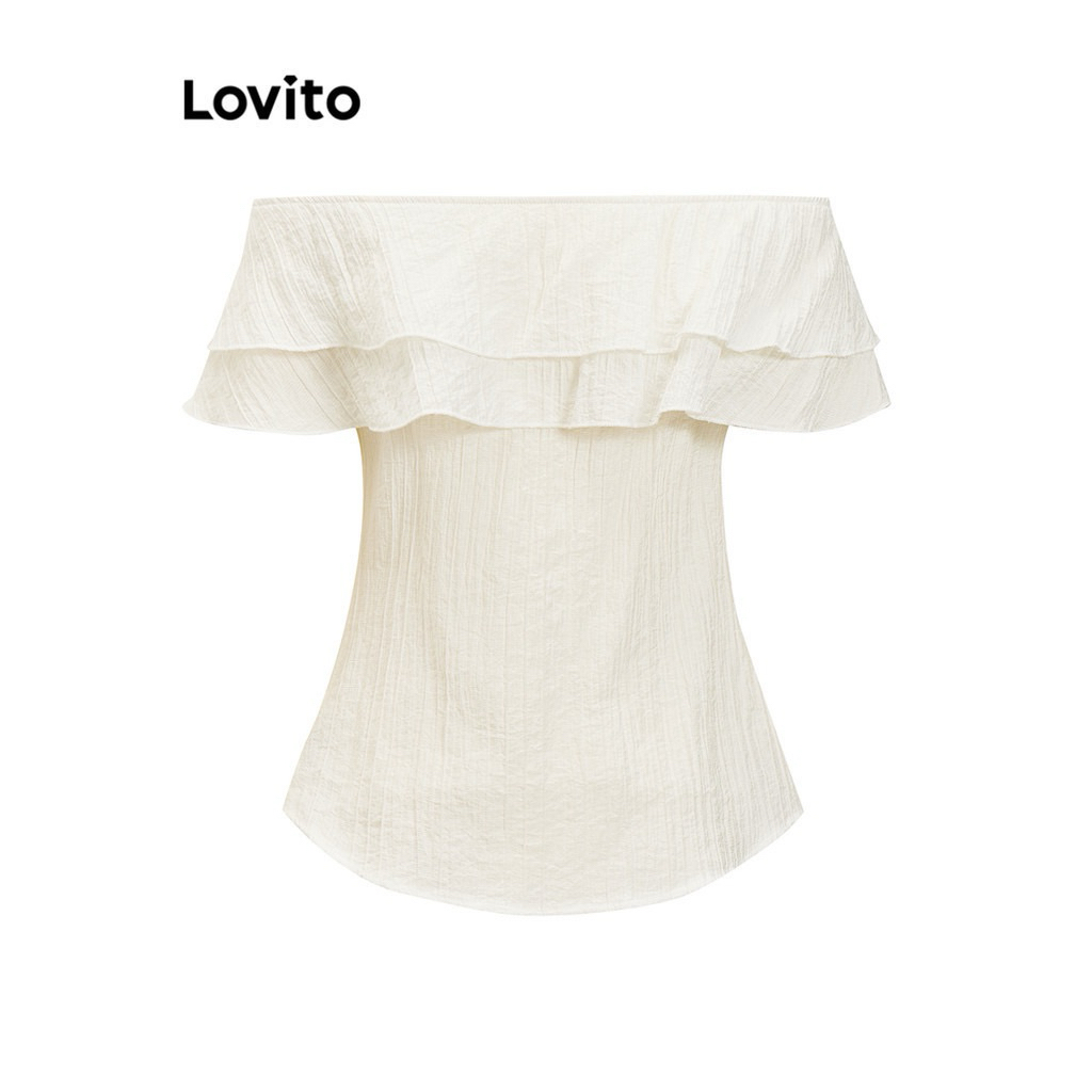 Lovito เสื้อเบลาส์ผู้หญิง มีกระดุม แต่งระบาย สีพื้น สไตล์ลำลอง L79AD128(หลากสี)