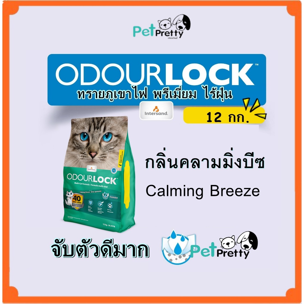 (12กก.) Odour Lock ทรายแมว หิน ภูเขาไฟ กลิ่นคลามมิ่งบีซ พรีเมี่ยม ปราศจากฝุ่นถึง 99.9% (โอโดล็อก ทรายแมว)