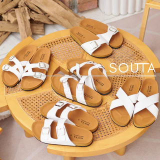 ⛄️Souta รองเท้าแตะสไตล์วินเทจ รวมรุ่นสายขาวพื้นน้ำตาล ไบเก้น⛅️ >> *ลด1ไซส์*