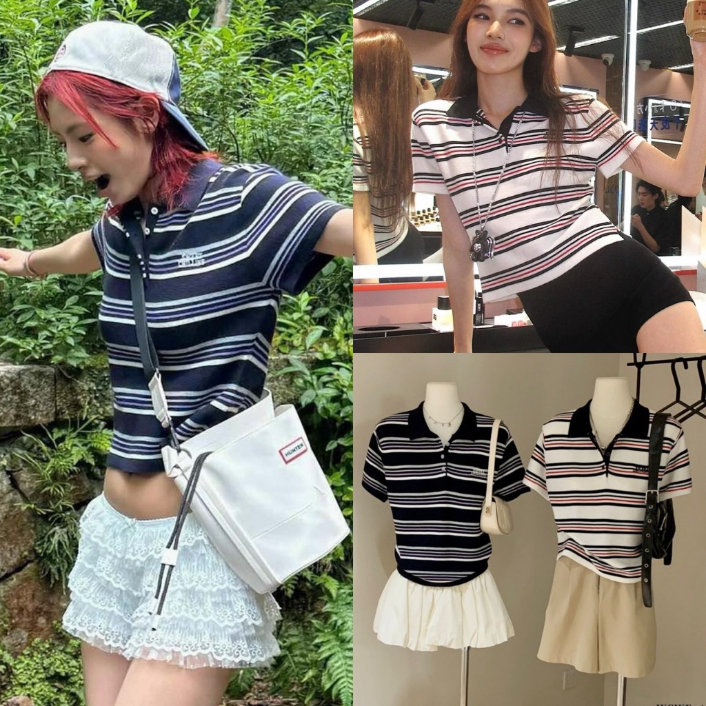 🧡🧵 🇰🇷 W6016 เสื้อคอปก ลายขวาง แต่งกระดุม ตัดสีสวย สไตล์เกาหลี ผ้าแฟชั่นเกาหลี TAG WG.WE 🧵🧡