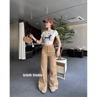 Brick Brown Jeans🤎 กางเกงยีนส์ผู้หญิง ทรงกระบอกปลายขาม้า ยีนส์ผ้าสี ผ้าไม่ยืด เอวสูง ทรงสวย