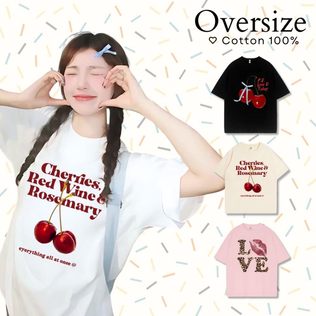 TeeTwoOne เสื้อคอตตอน cute girl เสื้อสาวอวบ เสื้อยืดผู้หญิง“Cherry”พิมพ์ลาย เสื้อน่ารักCOTTON 100% ผ้าฝ้ายใส่สบาย