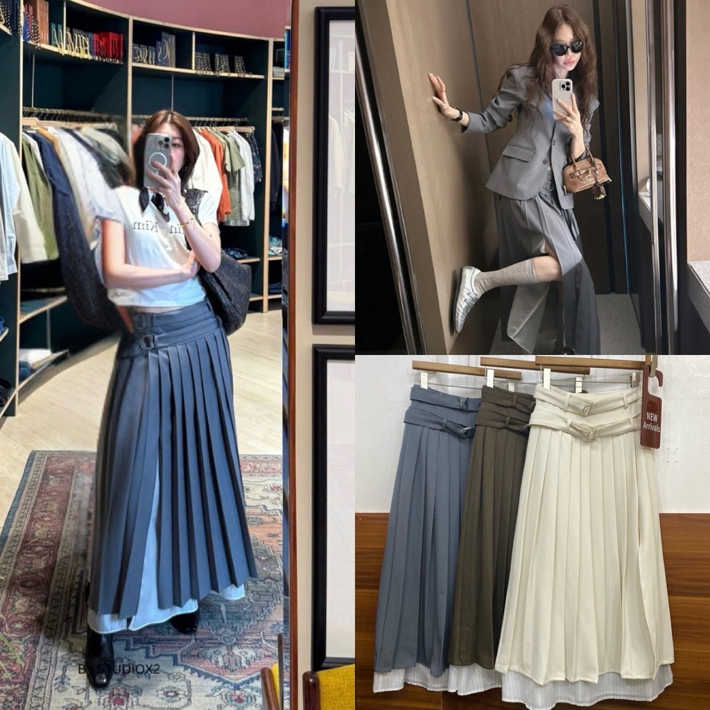 ส่งด่วน #1004 STUDIOX2 MAXI PLATED LAYER SKIRT  🩶 กระโปรงพลีทส่งเมสซี่ลงเลเยอร์ด้านใน