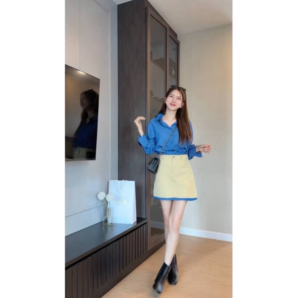 เซตเชิ้คน้ำเงิน+กระโปรงยีนส์เข้าเซต (แบรนด์ BD.bondii)