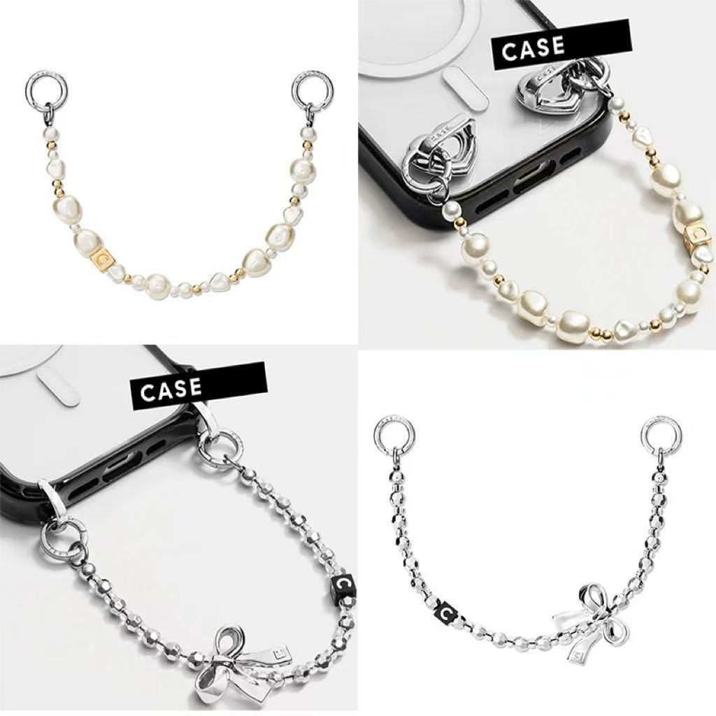 CASETiFY Double Buckle Phone Hanging Rope Phone Accessories Design Ins Style Co branded Silver White Pearl Chain Metal B