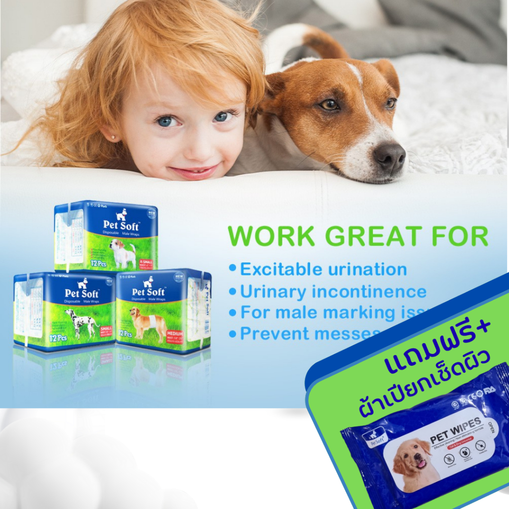 ขายส่ง โอบิ ผ้าอ้อมสุนัข เพศผู้ Petsoft ซึมซับดีมากตลอดคืน ขอบยางนุ่ม เนื้อผ้านิ่มสบาย มี 3 ลายในห่อเดียว