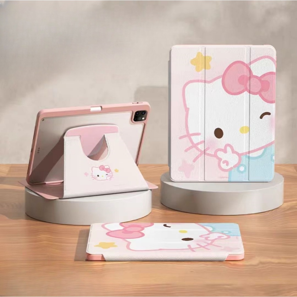 พร้อมส่ง เคส iPad HelloKittyGen11 Air7 Air6 Air5 เคส iPad Gen8 Gen10 Air4 เคส iPad พร้อมช่องใส่ปากกา pro11