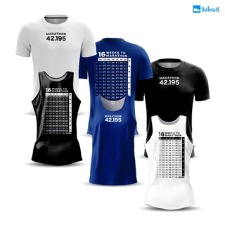 วิ่งไหนดี เสื้อวิ่ง ตารางซ้อม 42.195 (แบบแขนสั้น) เสื้อวิ่ง เสื้อออกกำลังกาย ผ้าบางเบา ใส่สบาย