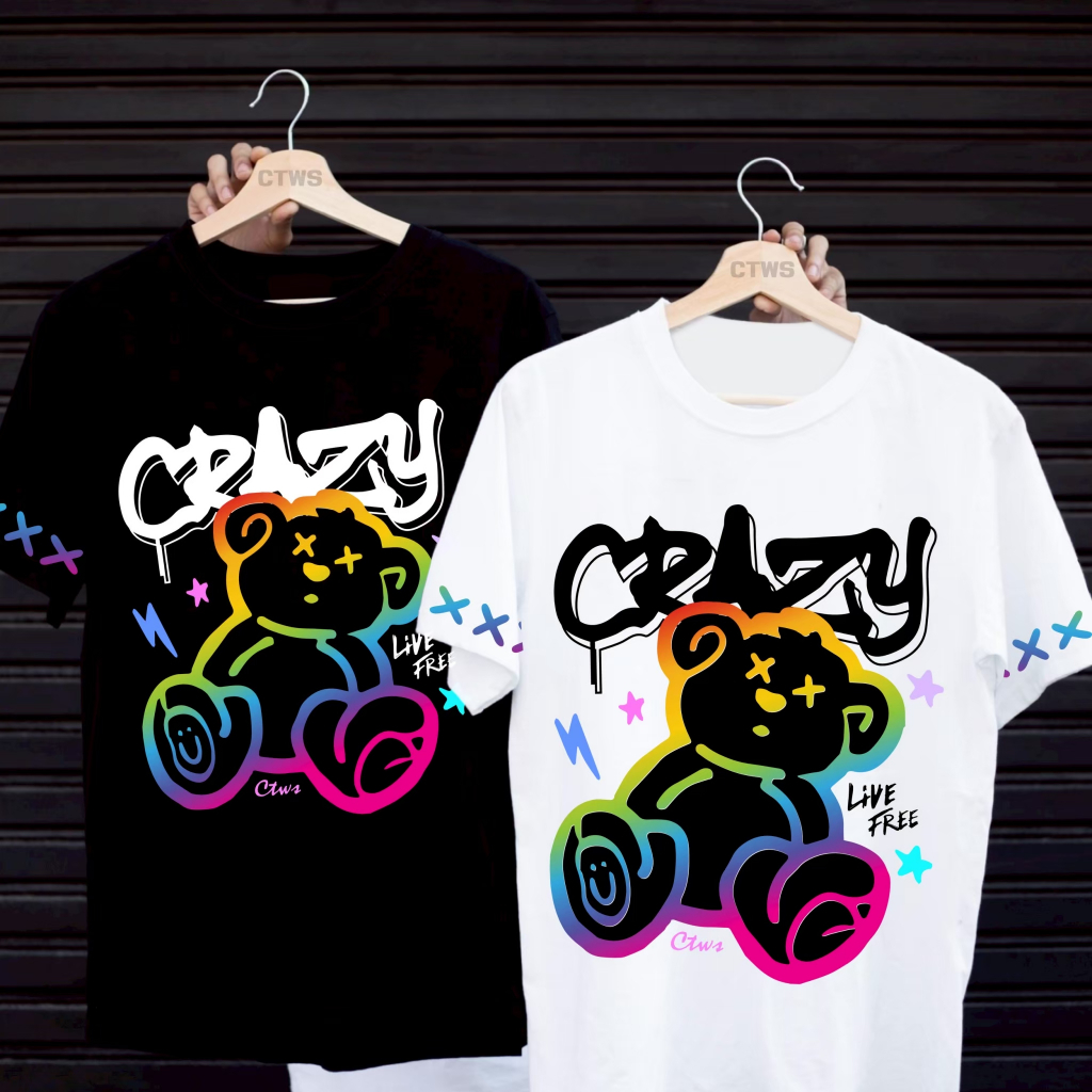 เสื้อยืดสกรีนลาย " CRAZY BEAR " เสื้อยืดผ้า MICRO POLYESTER 100% เสื้อยืดผ้าไมโครโพลีเอสเตอร์ 100%