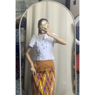 เสื้อมอญประยุกต์ลูกไม้สีขาว งานใหม่ แบบน่ารักมาก เนื้อผ้านิ่มใส่สบาย