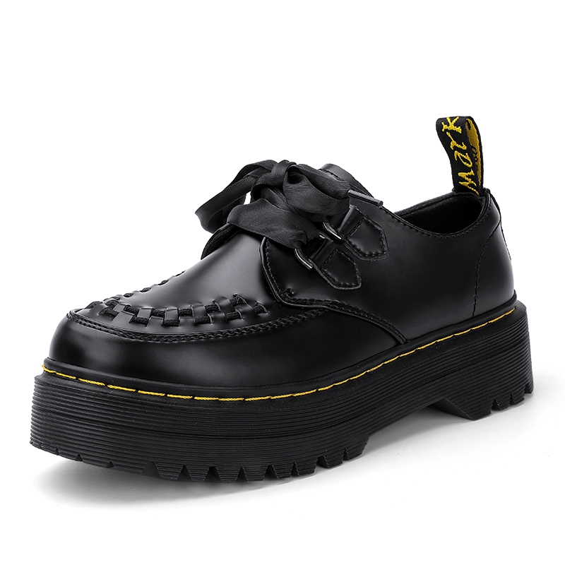 รองเท้าผ้าใบ Dr.Martens 2 รู สายถัก ทรงหนา แบบเกาหลี สไตล์นักเรียน หนังแท้ ทรงต่ำ สำหรับสาวๆ JK และลอริต้า