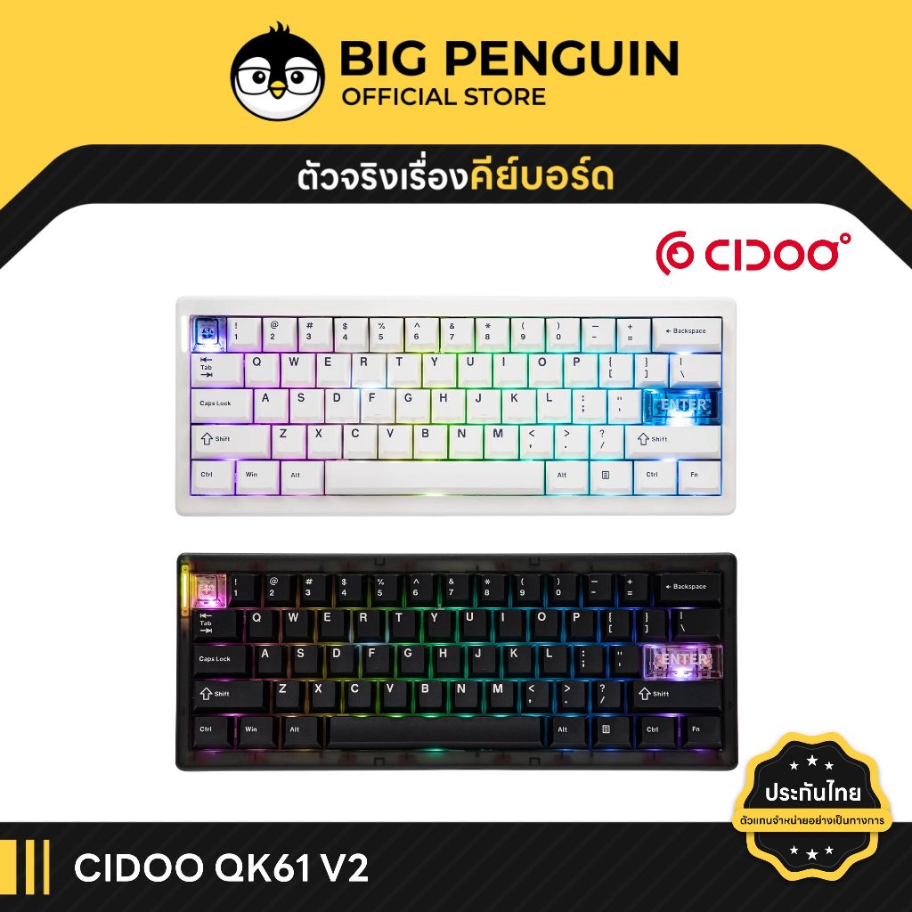 [โค้ดคุ้มลด 20%] CIDOO QK61 V2 RGB Hotswap Wireless Bluetooth keyboard VIA Mechanical keyboard
