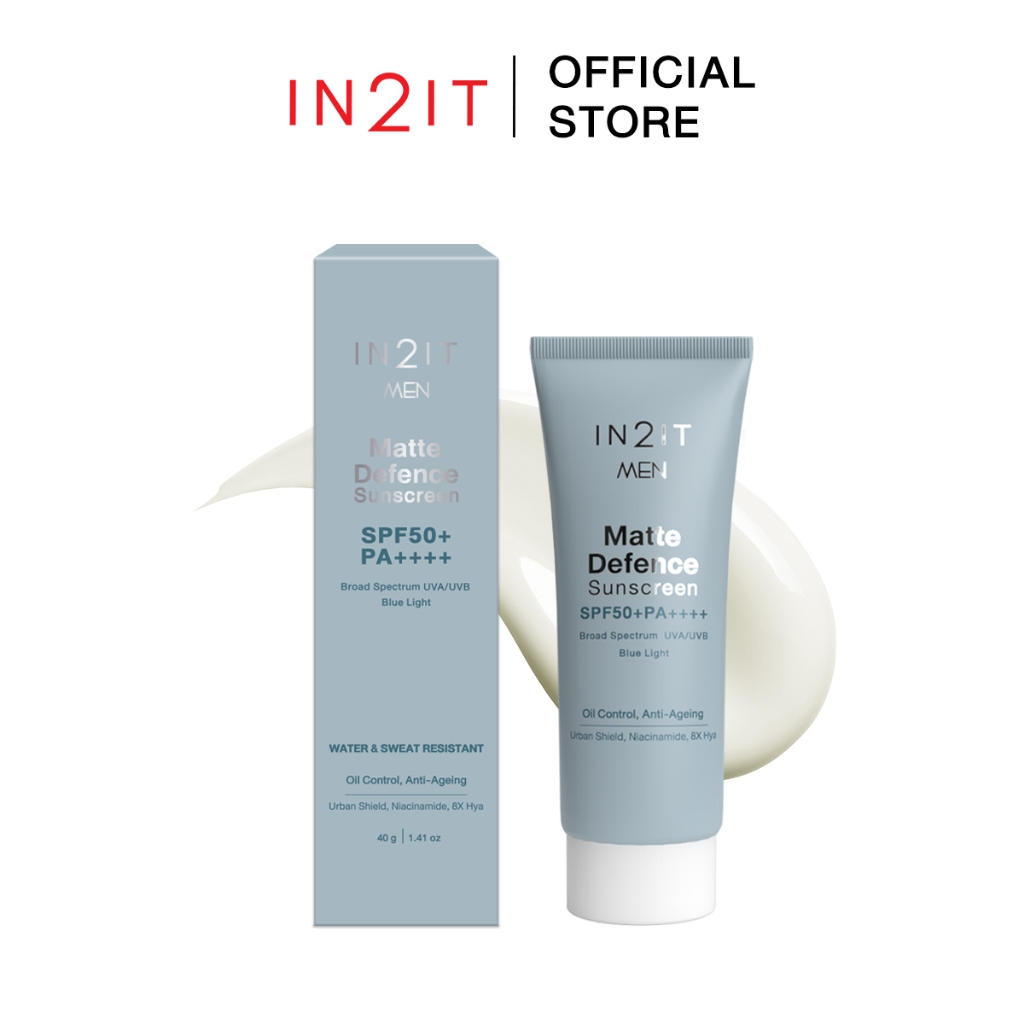 IN2IT MEN MATTE DEFENCE SUNSCREEN SPF50+ PA++++ กันแดดเนื้อเจลน้ำนม คุมมัน พร้อมบำรุง [MMSM]
