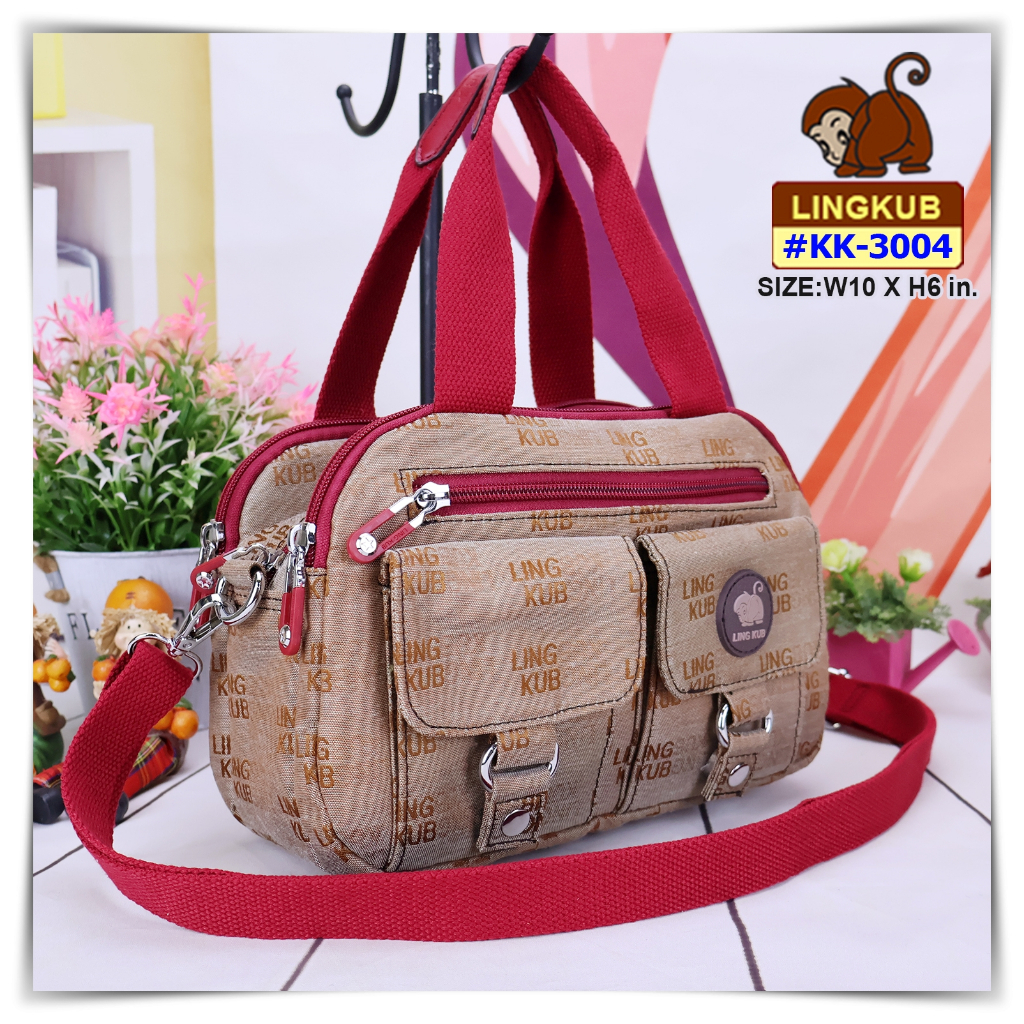 กระเป๋าทรงถือ+สายสะพายยาว รุ่น KK-3004 ใบเล็ก ยี่ห้อ LING KUB ถือได้ สะพายได้