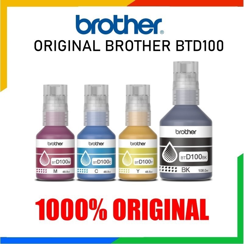 Brother BTD100 (BK/C/M/Y) Ink Bottle แท้ สำหรับ DCP-T230 T430W T530DW T730DW T830DW MFC-T930DW