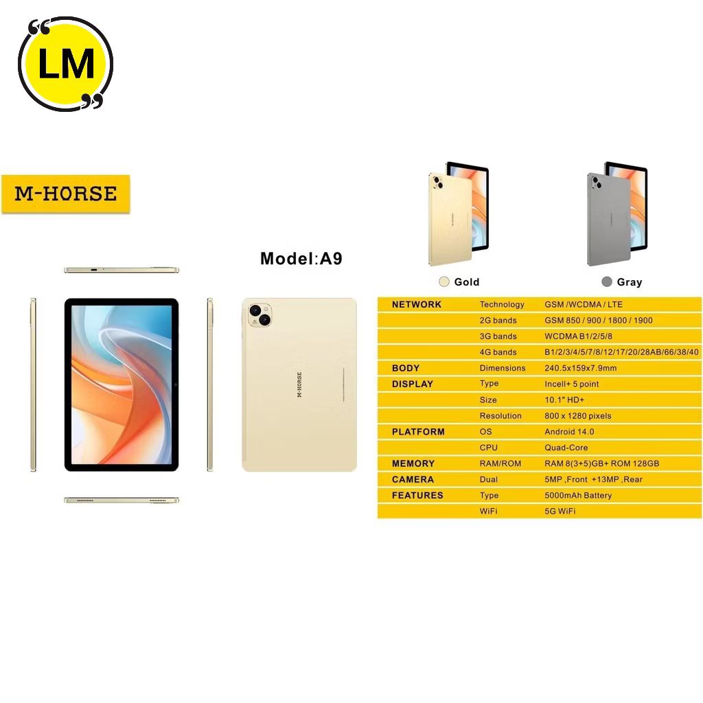 TABLET A9 8|128 ประกันศูนย์ 1 ปี คละสี จอ 10.1 นิ้ว โทรได้ ใส่ได้ 2 ซิม