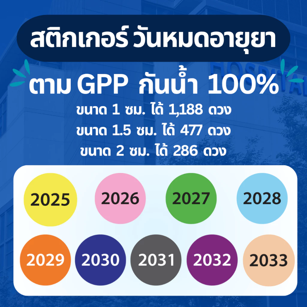 🔥สติกเกอร์กันน้ำ 100%💦 ชุด สติกเกอร์สี หมดอายุ ปีหมดอายุ ร้านยา GPP ขนาด 1x1 ซม ได้ 1188 ดวง