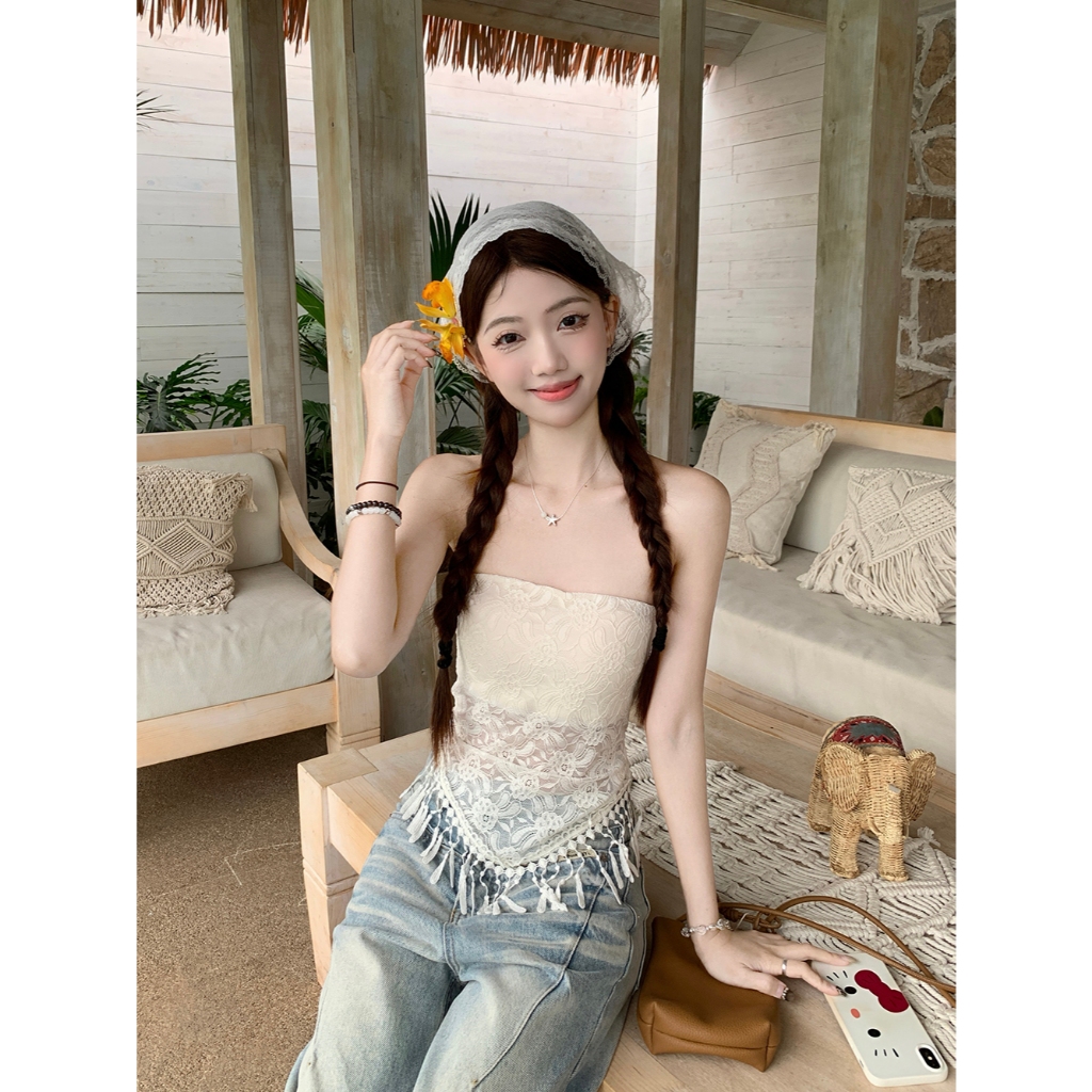 เสื้อเเขนกุด เสื้อเกาะอก ชายครุ่ย พร้อมฟองน้ำ เนื้อผ้าลายสวย#92360 - รูปที่ 4