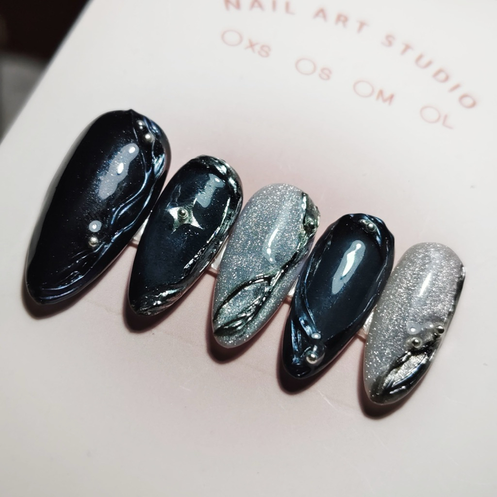 เล็บปลอมเจลแท้100% [รหัส.พสจีน] ลายเล็บเท่ๆคลูๆ แถมฟรีกาว+ตะไบ