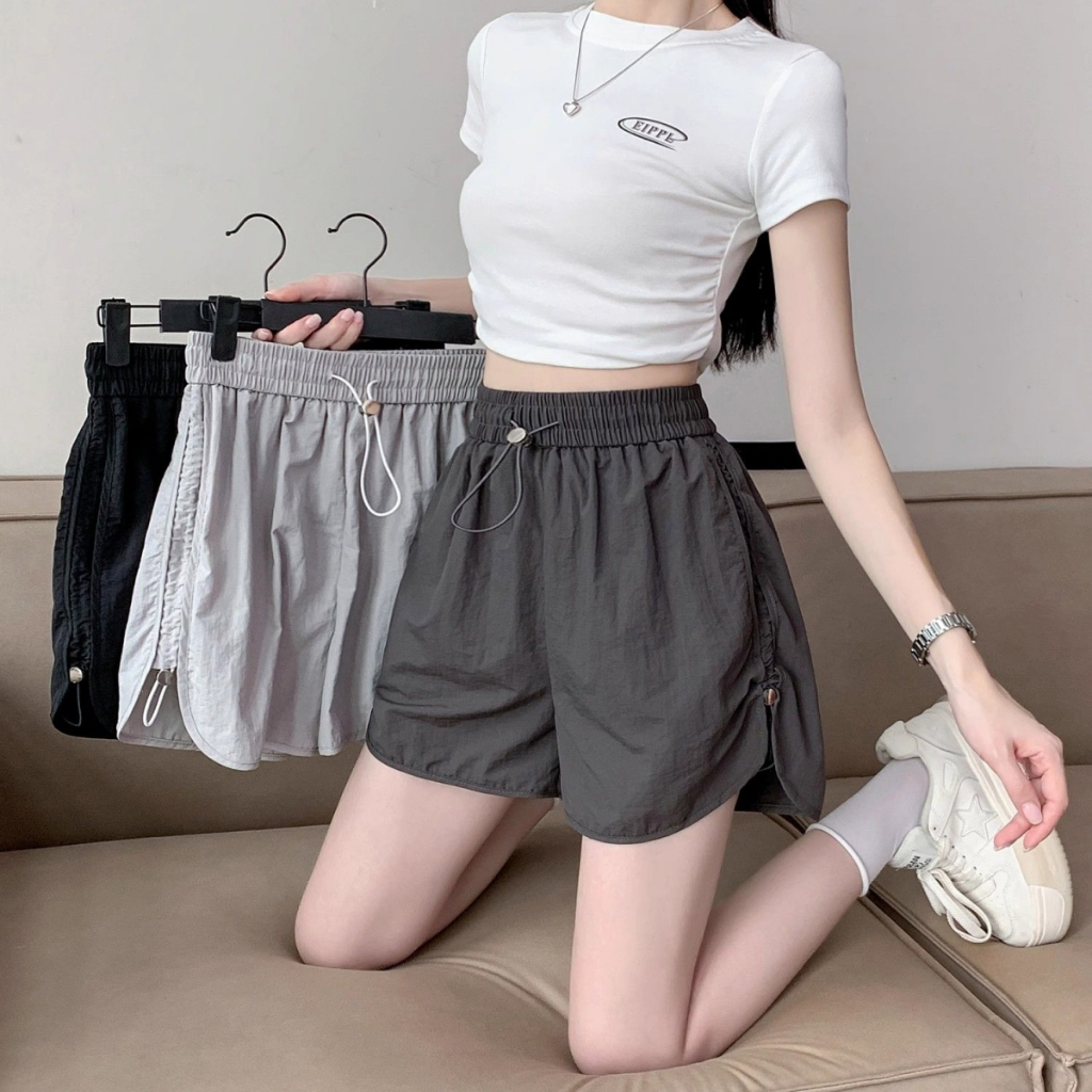 กางเกงขาสั้นคาร์โก้สำหรับผู้หญิง กางเกงขาสั้นลำลอง ทรงหลวม เอวยางยืด ดีไซน์เชือกผูกด้านข้าง ใช้งานได้หลากหลายสำหรับสวมใส