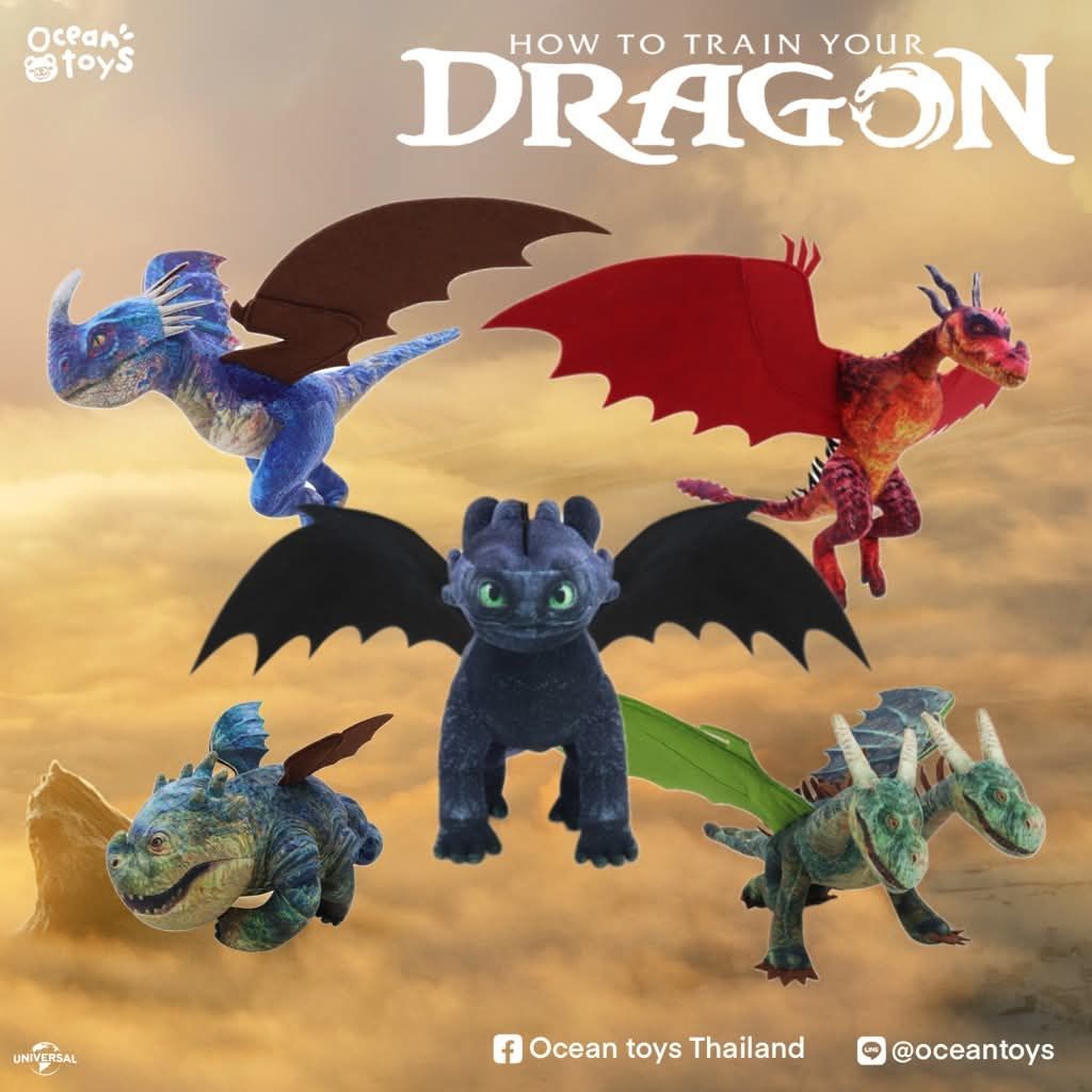 Dream Works ลิขสิทธิ์แท้ How To Train Your Dragon ตุ๊กตารุ่นใหม่ งานผ้าพิมพ์ลาย (ุร่น Live) : ขนาด 8 นิ้ว / 10 นิ้ว