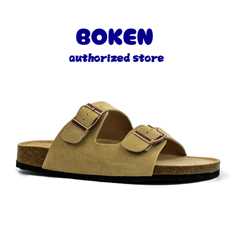 BOKEN Arizona Sandals Women Adjustable Suede Leather Straps Soft Cork Footbed Slide Slippers