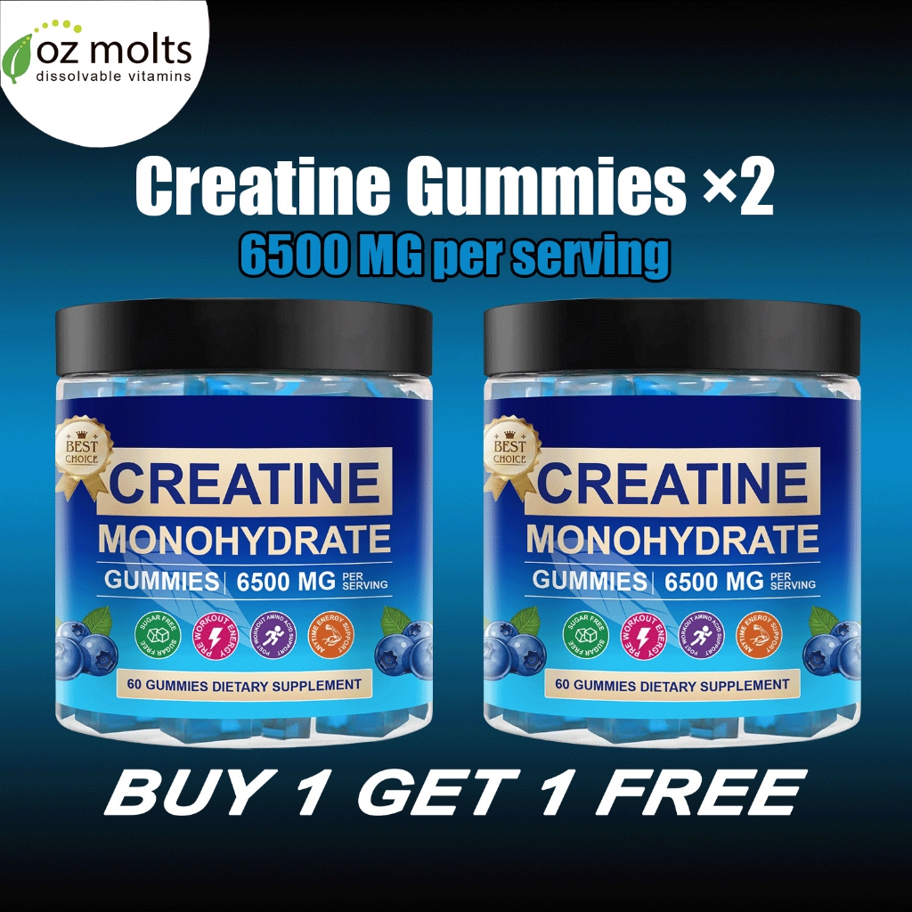 Ozmolts Creatine Gummies ครีเอทีน Promote Recovery เติมพลังงาน Creatine Monohydrate บลูเบอร์รี่ 60เม็ด
