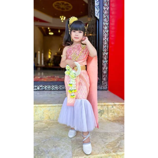 ชุดไทยลูกสาว ใส่เข้าวัดทำบุญรุ่นสะไบหางปลา