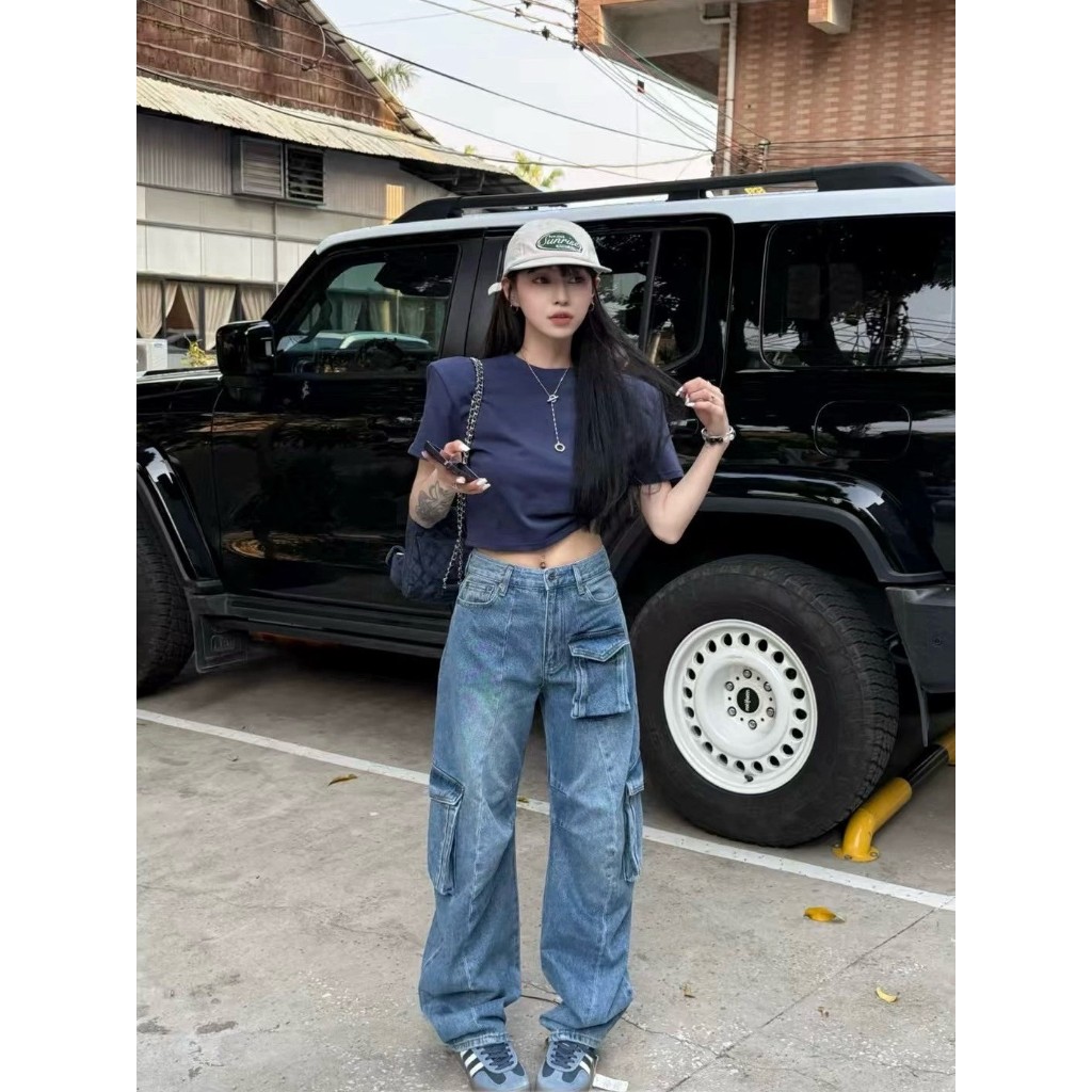 (พร้อมส่ง) Curve cut cargo jeans ยีนส์ขายาวทรงเย็บโค้งรุ่น 5593 TAG FSY 🇰🇷 - รูปที่ 2