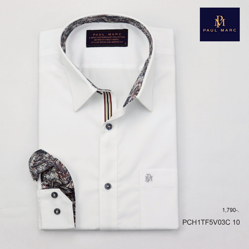 เสื้อเชิ้ตแขนยาว สีขาว ใส่ทำงาน signature twill slim fit ผ้านุ่ม รีดง่าย ใส่สบาย ยับยาก PCH1TF5V03C