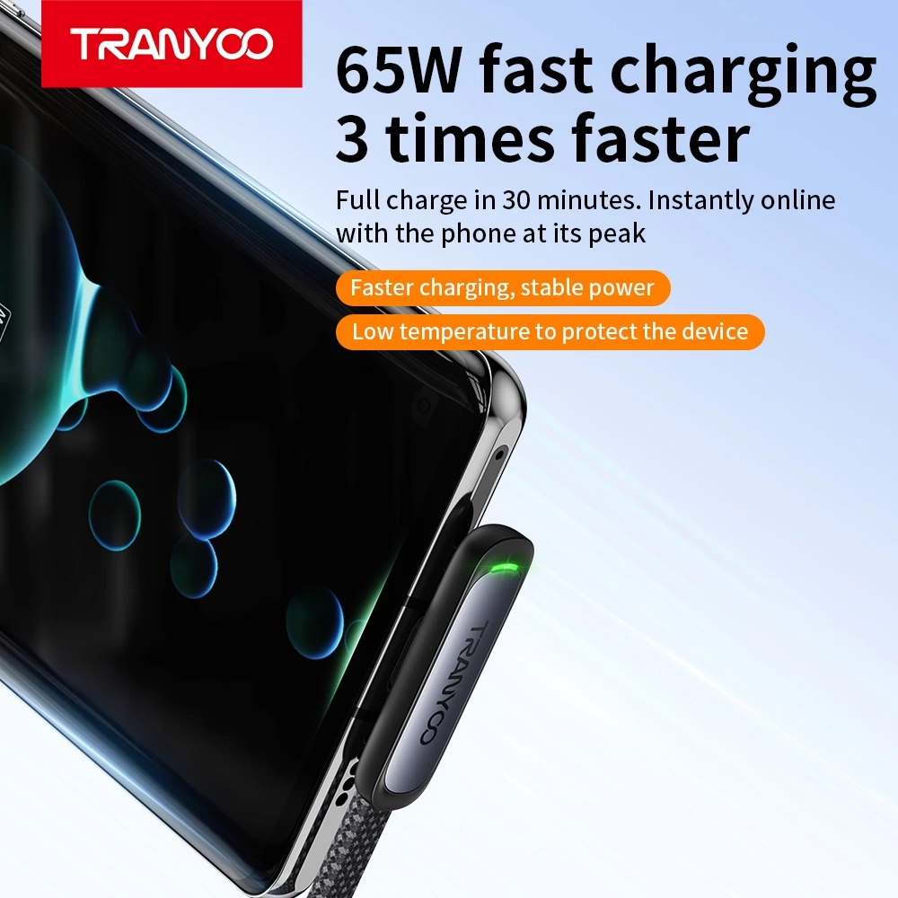 TRANYOO CC3 สายชาร์จเกม 90° สำหรับเล่นเกม 30W Ligh&ning 65W Type-C ยาว 1.2 เมตร thumbnail 10