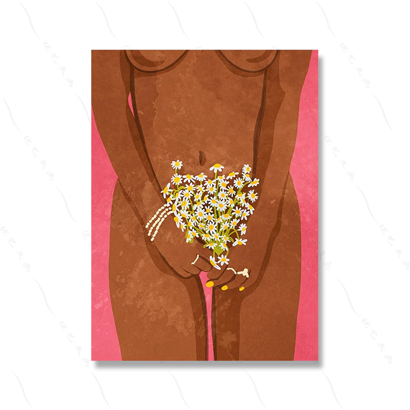 (พร้อมส่งจากไทย ภาพรวมกรอบ)ภาพผู้หญิง บุหรี่ดอกไม้ เปลือยกาย นามธรรม ตกแต่งห้องนั่งเล่น - รูปที่ 6