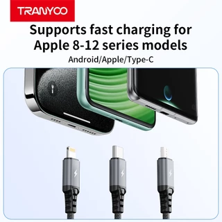 TRANYOO XS6 สายชาร์จเร็ว 3 อิน 1 รองรับ iP/And&oid/Type-C วัสดุอลูมิเนียมอัลลอย ยาว 1.2 เมตร