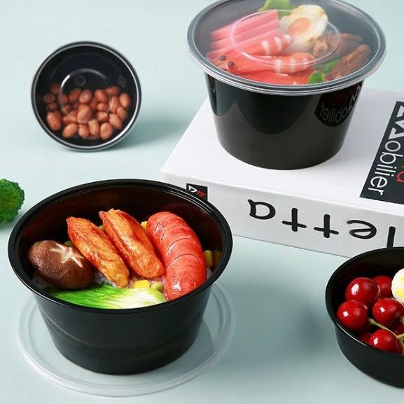 (ยกลัง300ชุด) ถ้วยพลาสติกใส่อาหารพร้อมฝา ถ้วยใส่ซุป/ก๋วยเตี๋ยว วัสดุPP Food Grade เข้าไมโครเวฟได้ รุ่นBYสีดำ ขนาด750ML. - รูปที่ 3