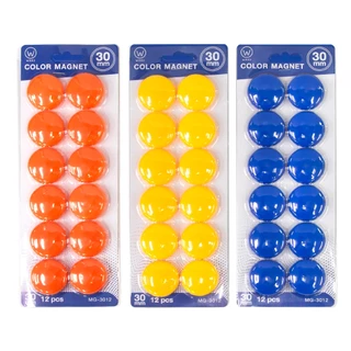 เม็ดแม่เหล็ก เม็ดแม่เหล็กติดกระดาน แม่เหล็กกลม 30 มม. WAKU MG-3012 [แพ็ค 12 ชิ้น]