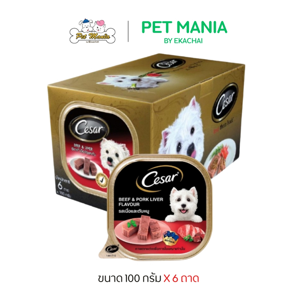CESAR® Dog Food Wet Tray Multipack 6ถาดซีซาร์®อาหารสุนัขชนิดเปียก แบบถาด มัลติแพ็ค รสเนื้อและตับ