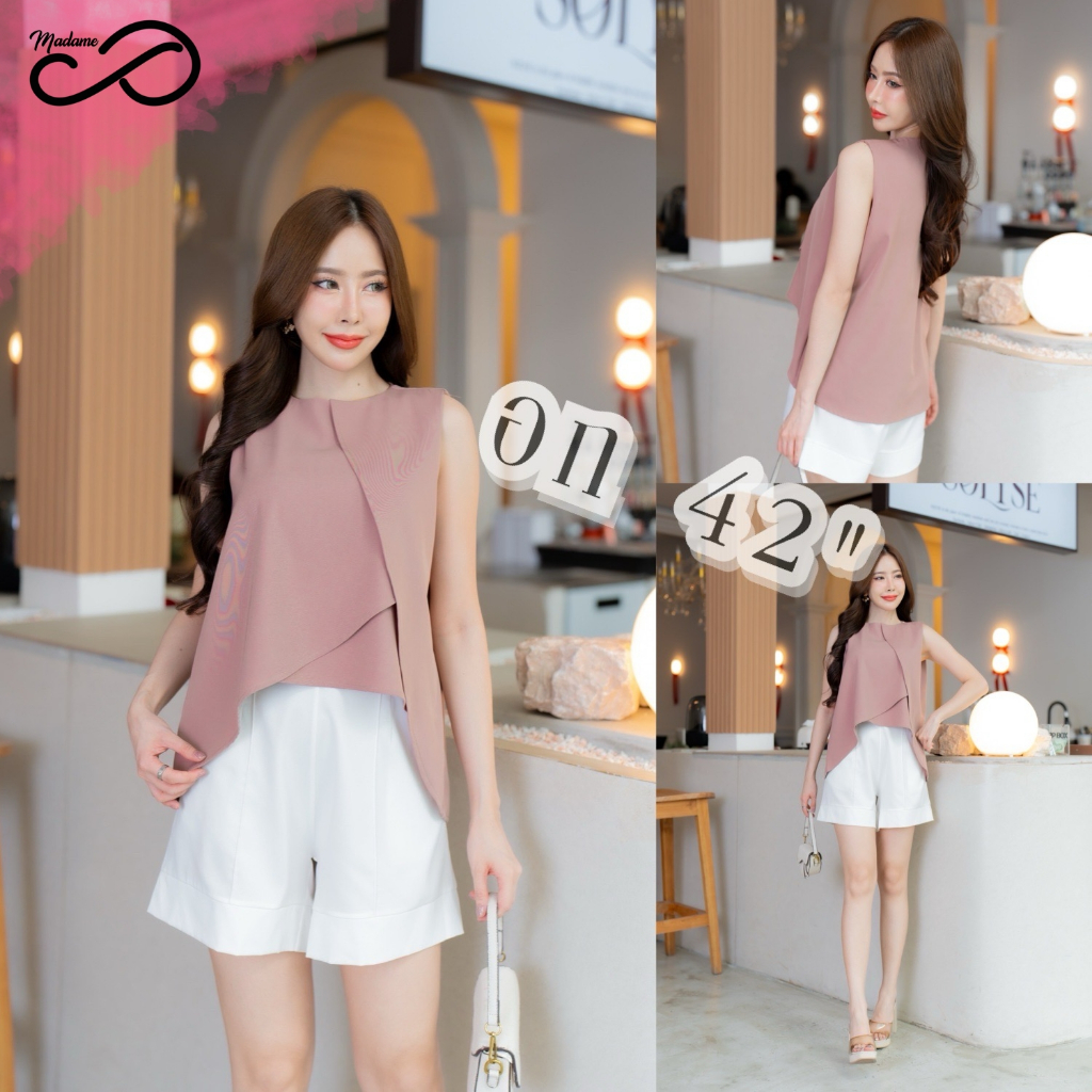 Madame proud เสื้อคอคอกลมแขนกุด ดีไซน์สวยหรู ไฮโซ งานขึ้นห้าง คัตติ้งขั้นเทพ งานป้าย proud by up