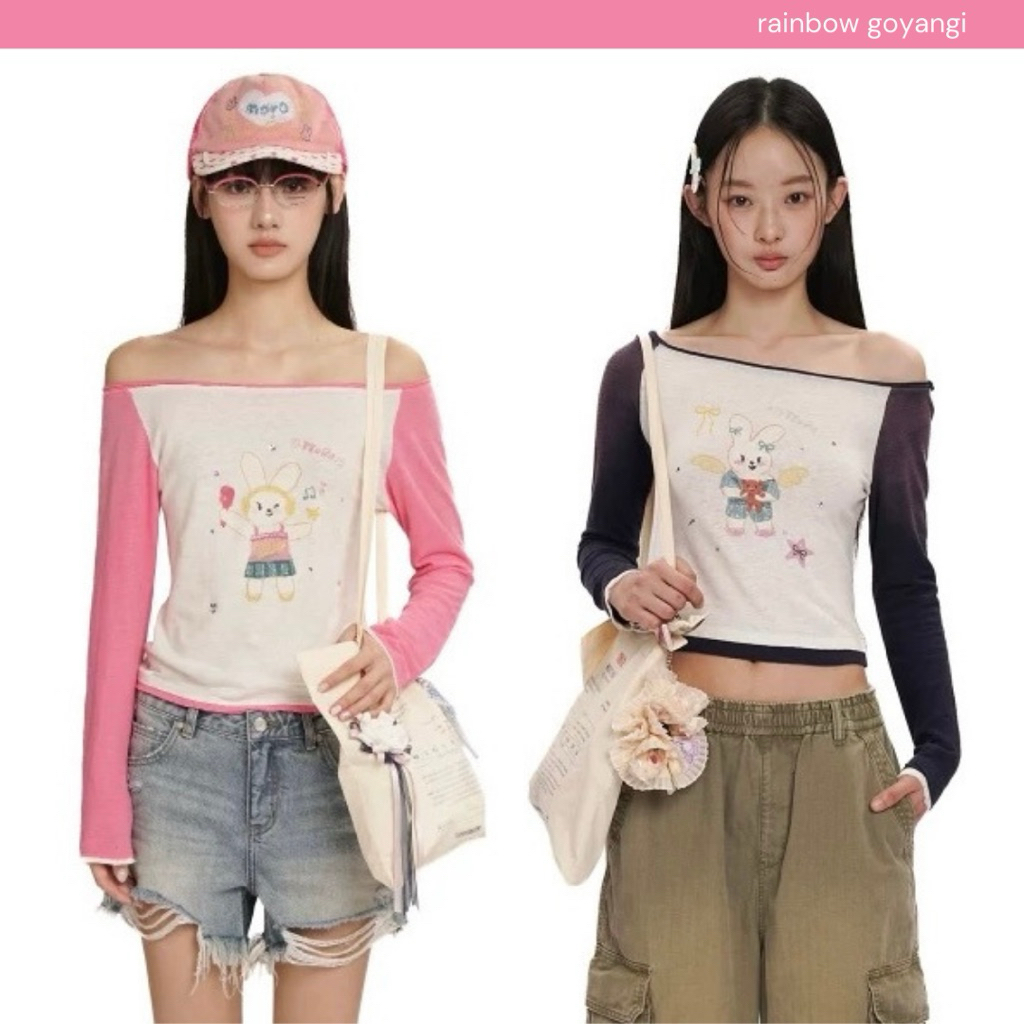 MOROMORO Hand Printed Rabbit Raglan Tee 🐰🎀